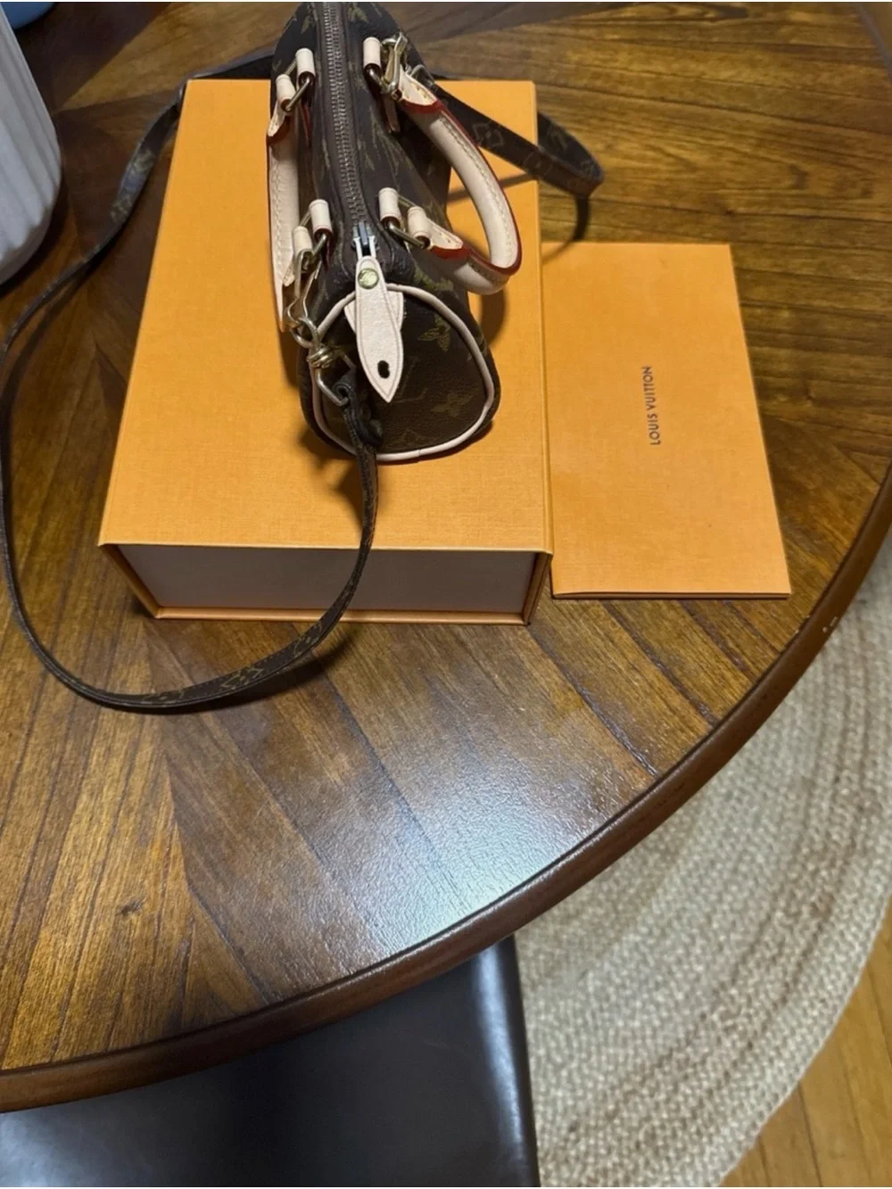 Louis Vuitton Monogram Mini Speedy Bandoulière in Brown with Natural Vachetta